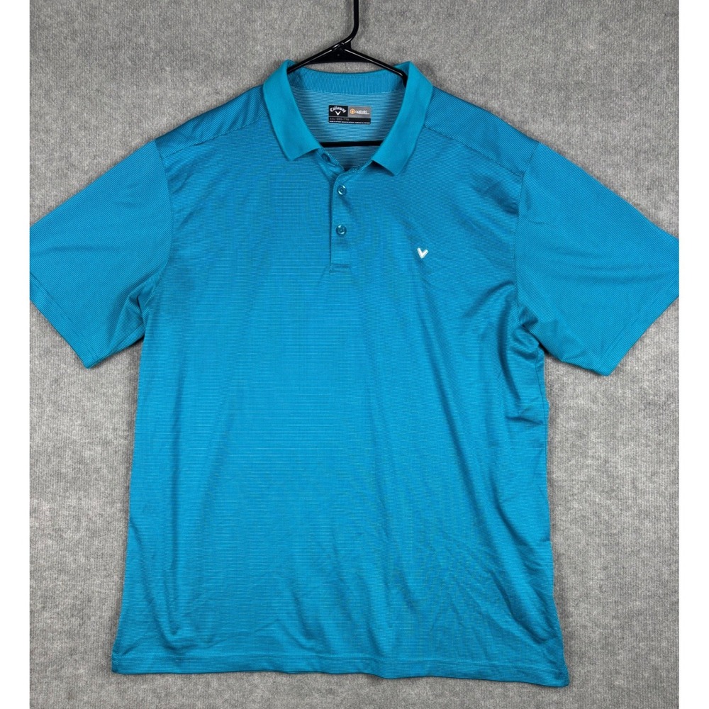 Callaway Opti-Dri‎ Polo Shirt Golf Performance XXL Teal Blue Stripe